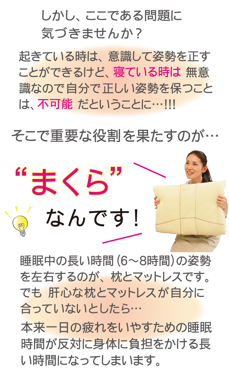 睡眠中は、無意識なので姿勢を意識出来ない