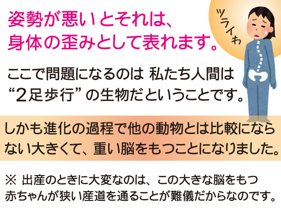 姿勢が悪いと体の歪みとして表れます。